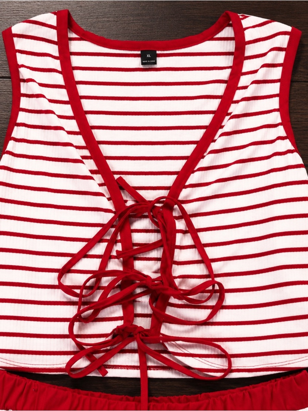 Red & White Striped Lounge Set | Tie-Front Crop Top | Comfy Summer Two-Piece Set - Picture 2 of 4